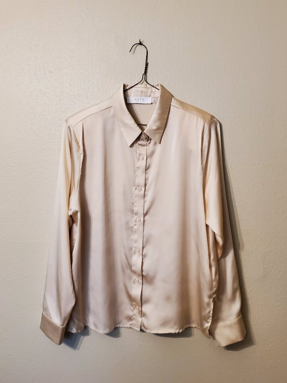 ASTR The Label Cream Satin Button Up Blouse in Medium